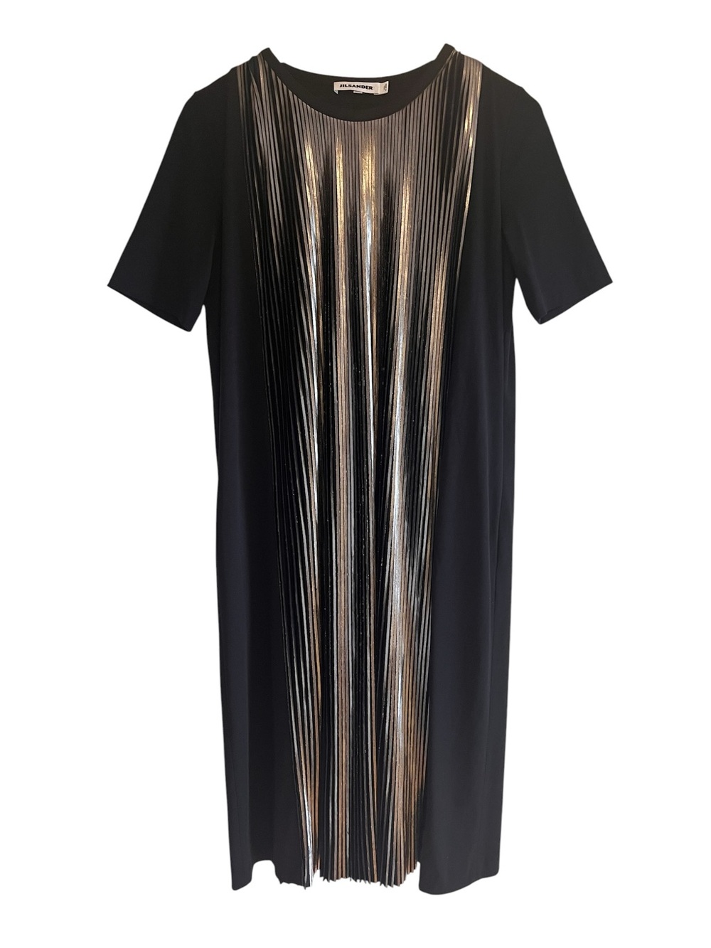 Jil Sander metallic pleated a-line short sleeve midi dress excellent condition